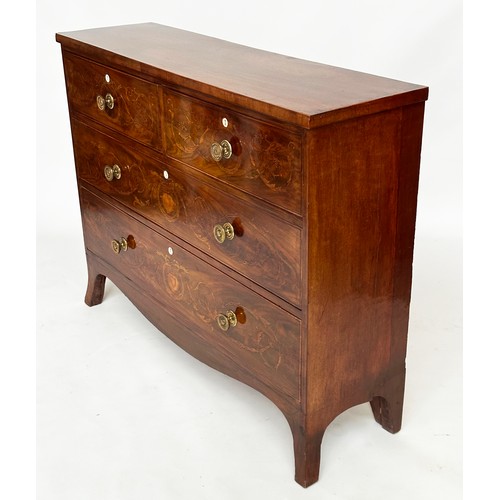 124A - HALL CHEST, 19th century figured mahogany and foliate satinwood inlaid of adapted shallow proportion... 