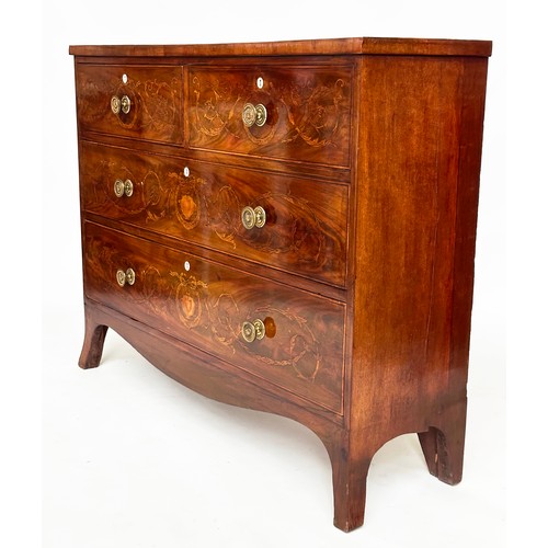 124A - HALL CHEST, 19th century figured mahogany and foliate satinwood inlaid of adapted shallow proportion... 