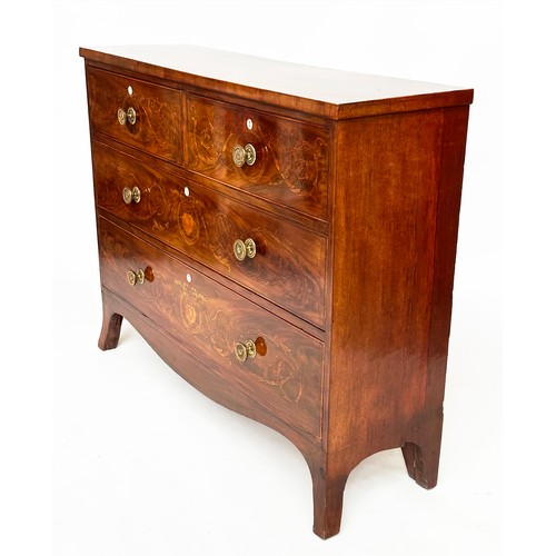 124A - HALL CHEST, 19th century figured mahogany and foliate satinwood inlaid of adapted shallow proportion... 