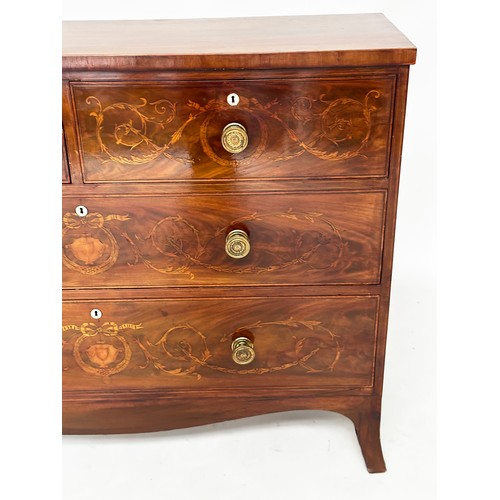 124A - HALL CHEST, 19th century figured mahogany and foliate satinwood inlaid of adapted shallow proportion... 