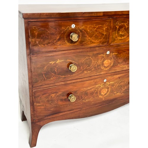 124A - HALL CHEST, 19th century figured mahogany and foliate satinwood inlaid of adapted shallow proportion... 