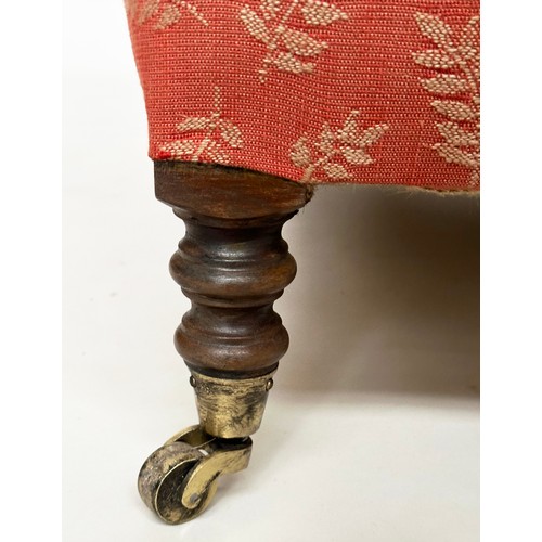 122A - ARMCHAIR AND STOOL, Howard style in the manner of George Smith, terracotta woven leaf fabric upholst... 