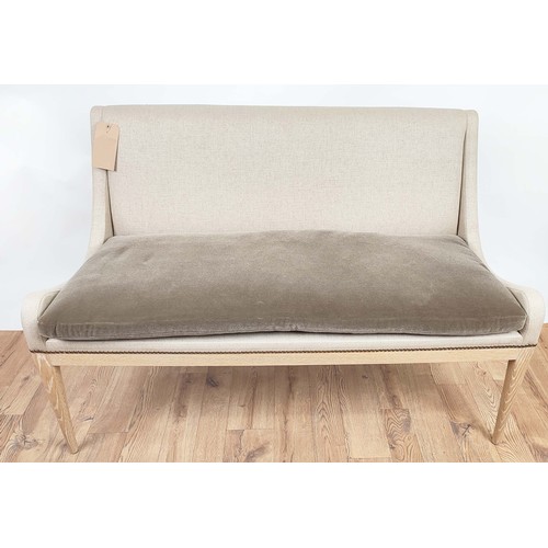 300 - SOMERVILLE SCOTT & COMPANY BENCH,  130cm W, neutral fabric upholstered, differing velvet upholstered... 