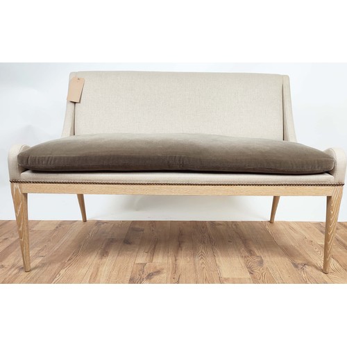 300 - SOMERVILLE SCOTT & COMPANY BENCH,  130cm W, neutral fabric upholstered, differing velvet upholstered... 