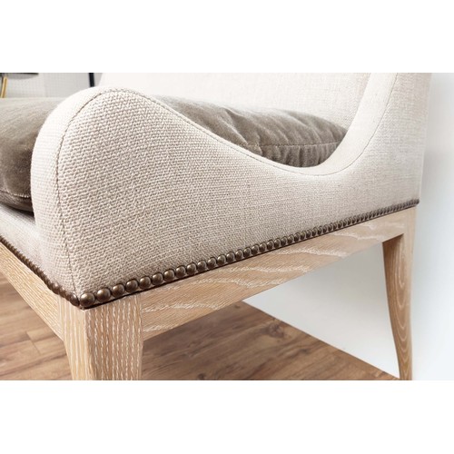 300 - SOMERVILLE SCOTT & COMPANY BENCH,  130cm W, neutral fabric upholstered, differing velvet upholstered... 