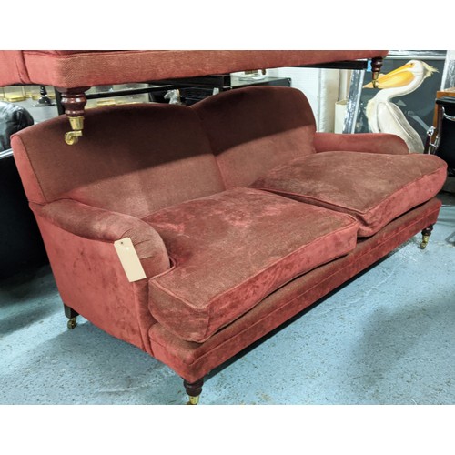 419 - SOFA, Howard style red fabric upholstered, 183cm W approx.