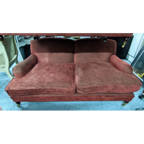 419 - SOFA, Howard style red fabric upholstered, 183cm W approx.