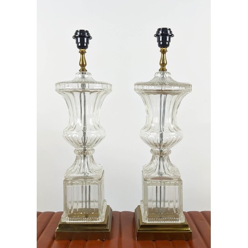 137 - TABLE LAMPS, a pair, glass, gilt metal accents, 60cm H. (2)