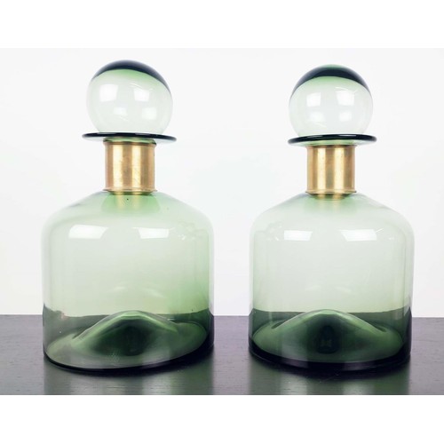 343 - DECANTERS, a pair, Murano style glass, gilt metal collars, 38cm H. (2)