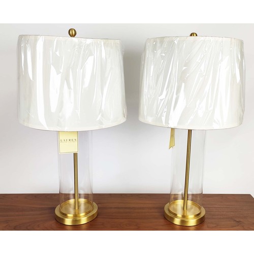 302 - LAUREN RALPH LAUREN TABLE LAMPS, a pair, gilt metal and glass, with shades, 70cm H approx. (2)