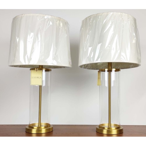 302 - LAUREN RALPH LAUREN TABLE LAMPS, a pair, gilt metal and glass, with shades, 70cm H approx. (2)