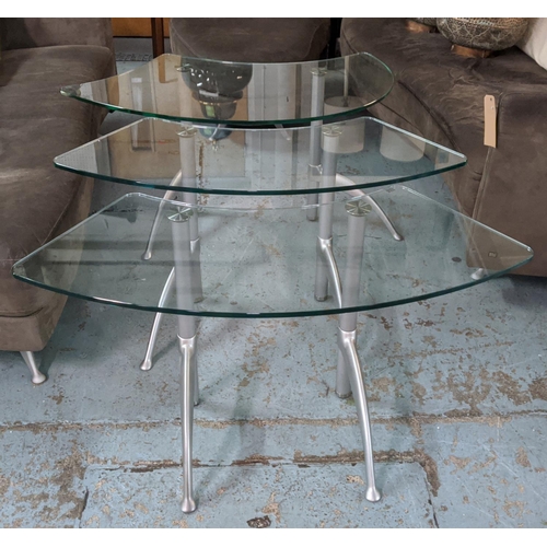 489 - ROLF BENZ SIDE TABLES, a set of three, differing glass tops, 104cm x 62cm x 56cm approx. at largest.... 