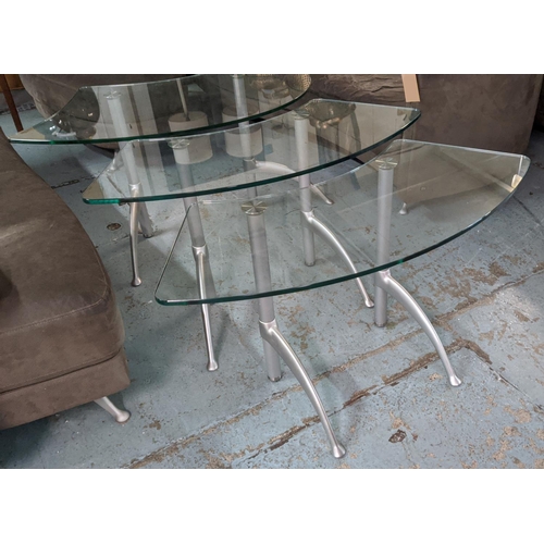 489 - ROLF BENZ SIDE TABLES, a set of three, differing glass tops, 104cm x 62cm x 56cm approx. at largest.... 