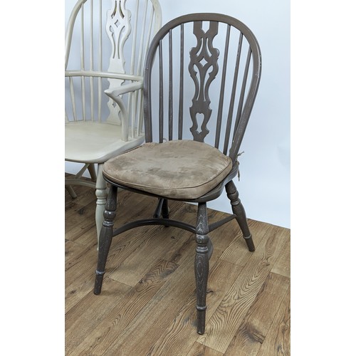 496 - CHALON WINDSOR CARVER CHAIRS, a pair, and eight others in differing shades of paint finish, largest ... 