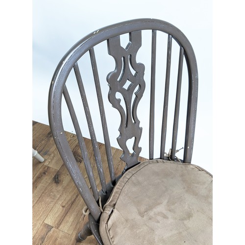 496 - CHALON WINDSOR CARVER CHAIRS, a pair, and eight others in differing shades of paint finish, largest ... 