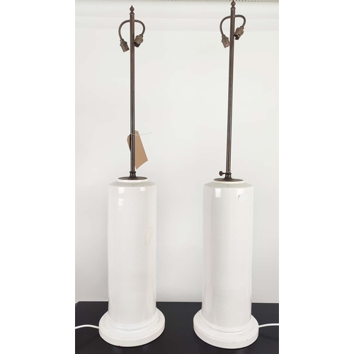 499 - TABLE LAMPS, a pair, glazed ceramic bases, height adjustable, each with two branch light, 118cm H. (... 