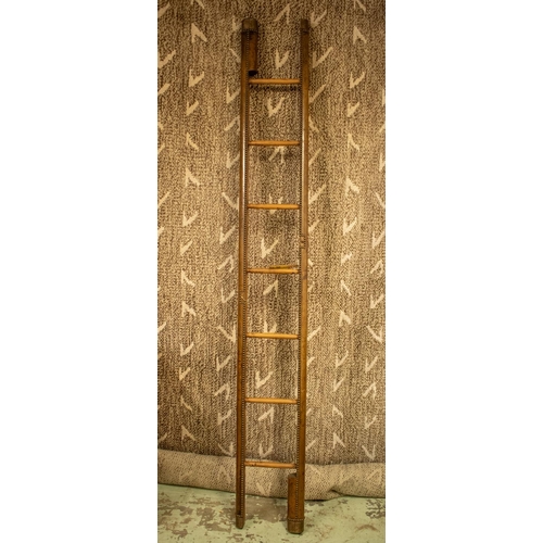 500 - LIBRARY LADDER, 1950s French style, folding design, leathered finish, 235cm H, 32cm open.