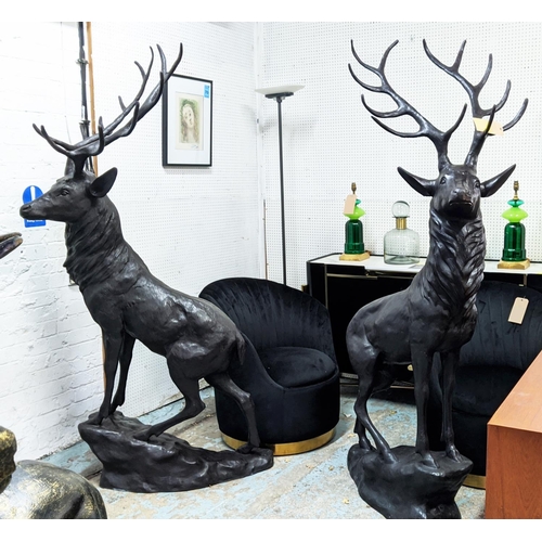 502 - SCULPTURAL STAGS, a pair, cast metal, 200cm H each. (2)