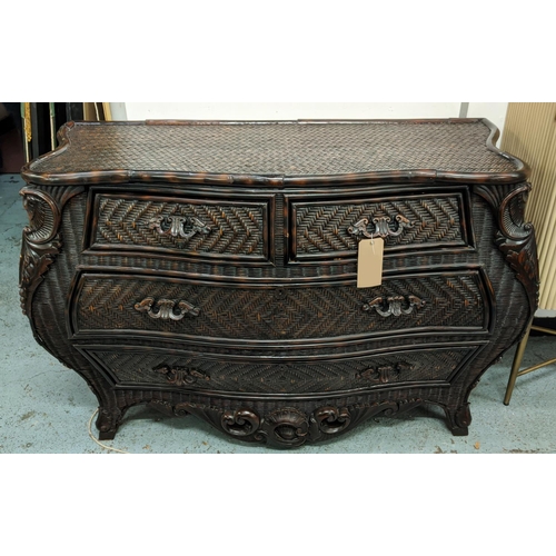 504 - COMMODE, rattan with two short drawers above two long drawers, 142cm x 60cm x 94cm.