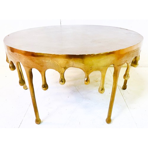 513 - LOW TABLE, 40cm high, 75cm diameter, circular form, abstract dripping design gilt finish metal.