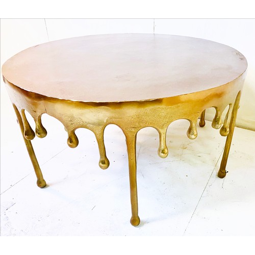 513 - LOW TABLE, 40cm high, 75cm diameter, circular form, abstract dripping design gilt finish metal.