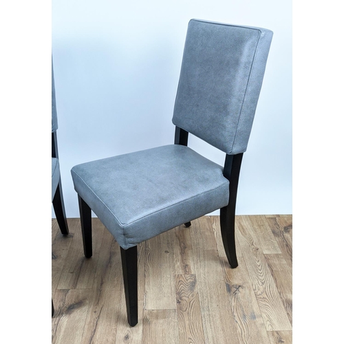 516 - DINING CHAIRS,  a set of six, in a textured grey leather upholstery, 102cm H each.