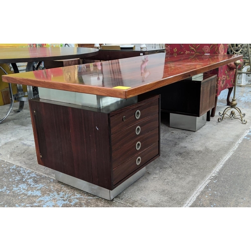 517 - VINTAGE 20TH CENTURY EXECUTIVE DESK, chrome detail, one section with four drawers, other side with s... 