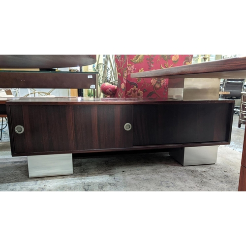 517 - VINTAGE 20TH CENTURY EXECUTIVE DESK, chrome detail, one section with four drawers, other side with s... 