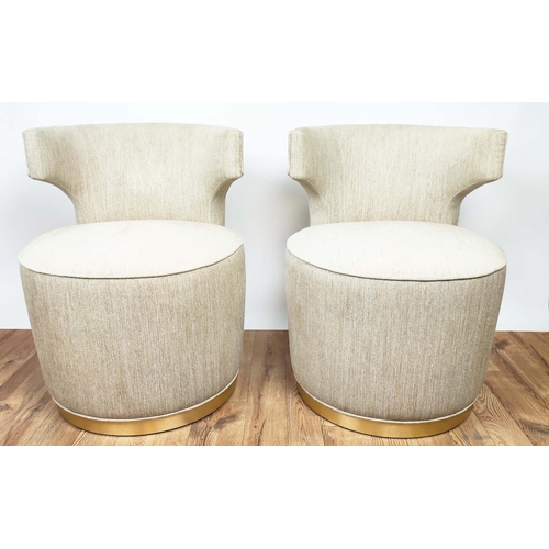 301 - SIDE CHAIRS, a pair, neutral upholstery, swivel gilt bases, 80cm x 80cm x 70cm. (2)