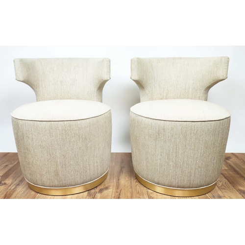 301 - SIDE CHAIRS, a pair, neutral upholstery, swivel gilt bases, 80cm x 80cm x 70cm. (2)