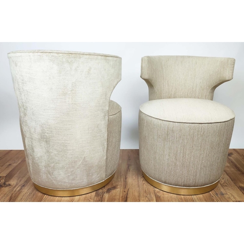 301 - SIDE CHAIRS, a pair, neutral upholstery, swivel gilt bases, 80cm x 80cm x 70cm. (2)