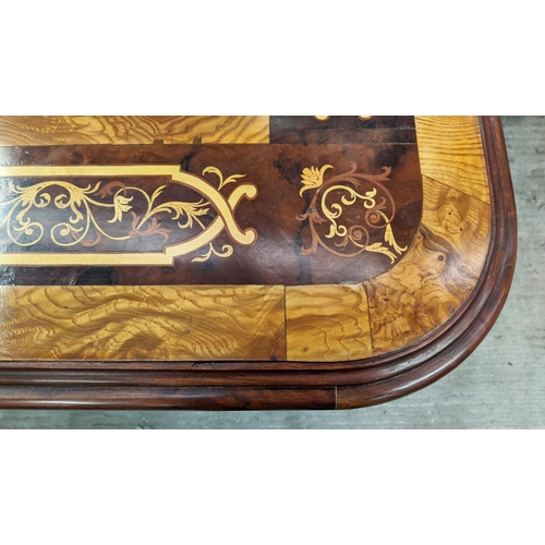 321 - EXTENDABLE DINING TABLE, Victorian style walnut with inlay decoration, four leaves on reeded support... 