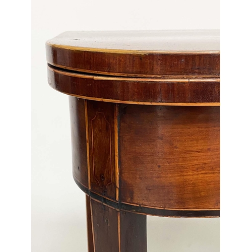 192 - CARD TABLE, George III mahogany and boxwood strung, D shaped foldover baize lined, 91cm x 44cm D x 7... 