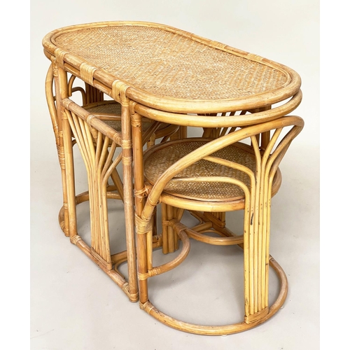 193 - TERRACE SUITE, rattan framed, wicker panelled and cane bound, oval with companion pair of chairs, 10... 