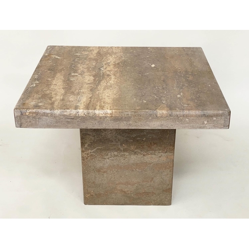 187 - TRAVERTINE LOW TABLE, 1970's Italian marble square on plinth base, 65cmx  65cmx  47cm H.