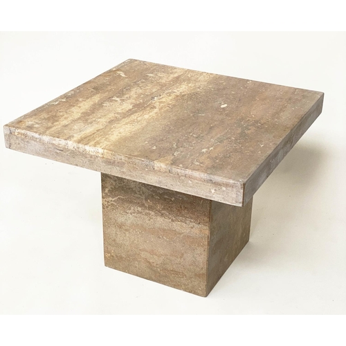 187 - TRAVERTINE LOW TABLE, 1970's Italian marble square on plinth base, 65cmx  65cmx  47cm H.