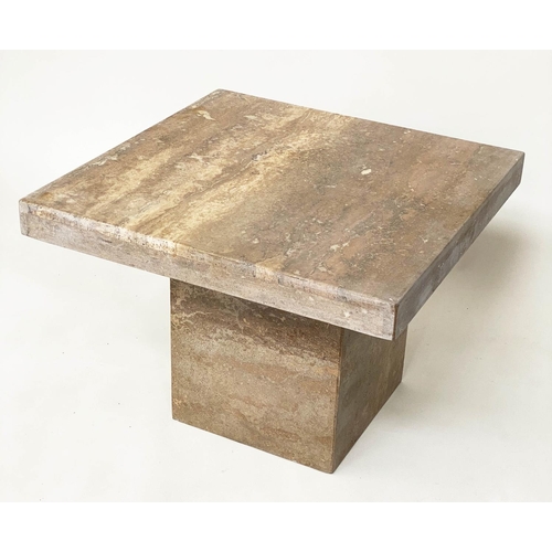 187 - TRAVERTINE LOW TABLE, 1970's Italian marble square on plinth base, 65cmx  65cmx  47cm H.