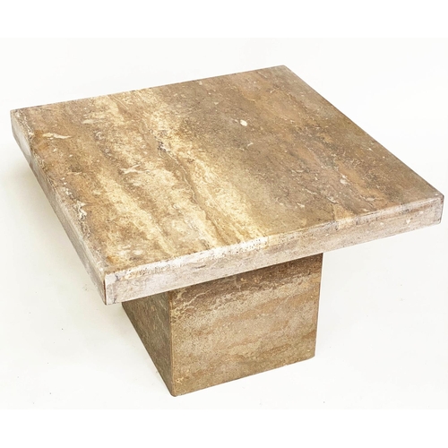 187 - TRAVERTINE LOW TABLE, 1970's Italian marble square on plinth base, 65cmx  65cmx  47cm H.