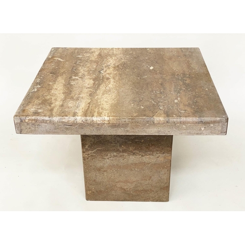 187 - TRAVERTINE LOW TABLE, 1970's Italian marble square on plinth base, 65cmx  65cmx  47cm H.