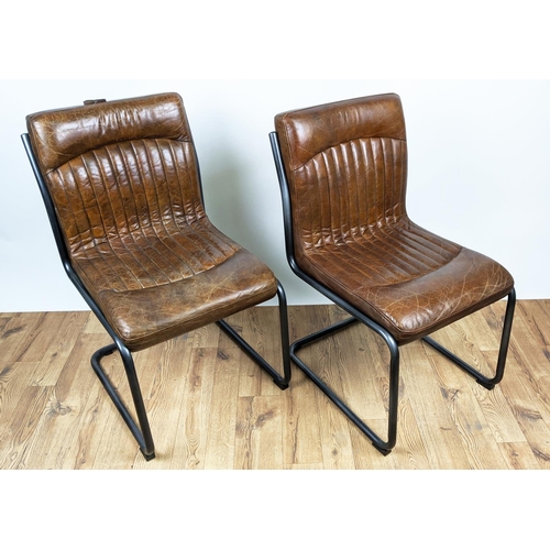 334 - SIDE CHAIRS, a pair, 1970's Italian style, tan ribbed upholstery, 90cm H approx. (2)