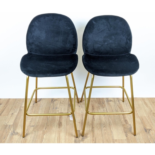 336 - BAR STOOLS, a pair, black velvet seats, gilt metal frames, 100cm H. (2)