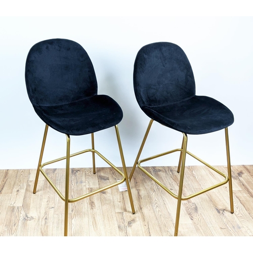 336 - BAR STOOLS, a pair, black velvet seats, gilt metal frames, 100cm H. (2)