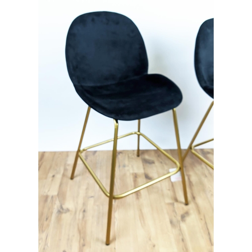 336 - BAR STOOLS, a pair, black velvet seats, gilt metal frames, 100cm H. (2)