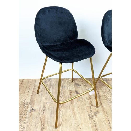 336 - BAR STOOLS, a pair, black velvet seats, gilt metal frames, 100cm H. (2)