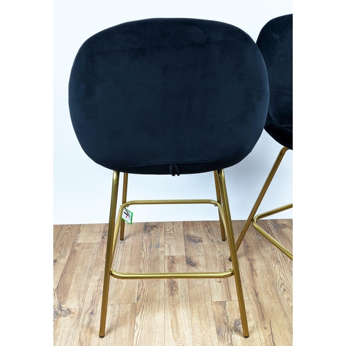 336 - BAR STOOLS, a pair, black velvet seats, gilt metal frames, 100cm H. (2)