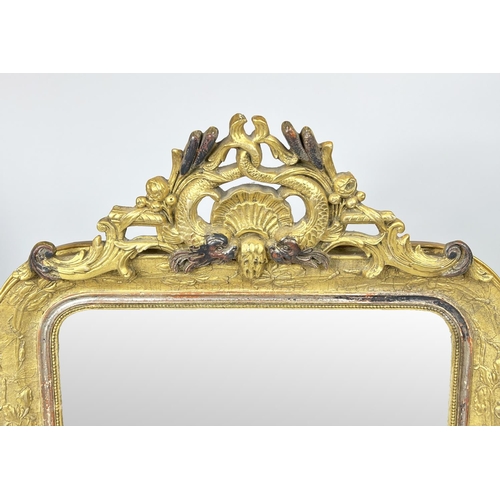 198 - WALL MIRROR, 19th century gilt gesso incorporating stylised foliate plants, dragonflies and entwined... 