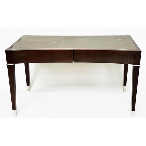 204 - ANA BARETTO WRITING DESK, rectangular leather inset with concave shaped front with two frieze drawer... 