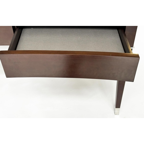 204 - ANA BARETTO WRITING DESK, rectangular leather inset with concave shaped front with two frieze drawer... 