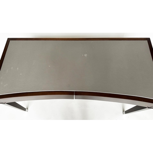 204 - ANA BARETTO WRITING DESK, rectangular leather inset with concave shaped front with two frieze drawer... 