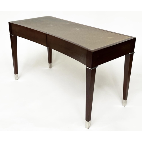 204 - ANA BARETTO WRITING DESK, rectangular leather inset with concave shaped front with two frieze drawer... 